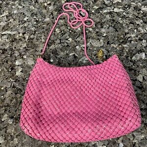 Vintage Pink Chain Mail Shoulder Bag with Metallic Strap